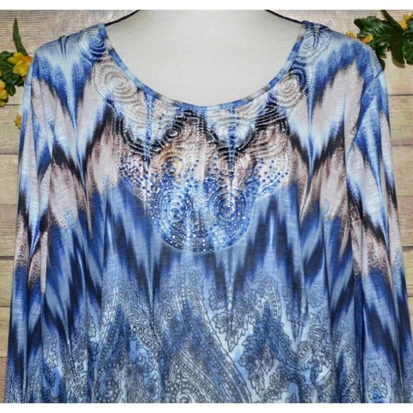 Catherines Womens Blue Embroidered Beaded Blouse Tunic Top Plus Size 1X 18 20W - Picture 2 of 13